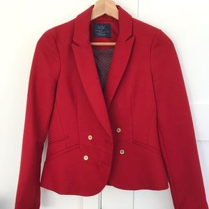 New Women's Zara Red Preppy Blazer with Gold Buttons